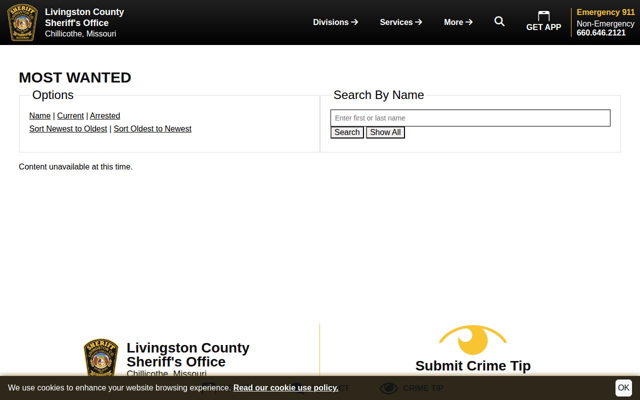 Livingston County official most wanted records source