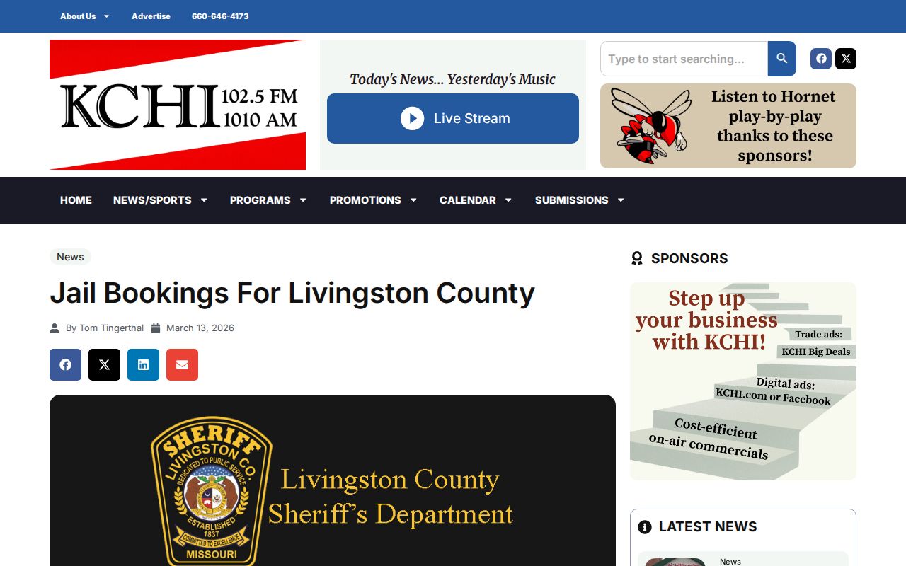 Livingston County KCHI local booking news source